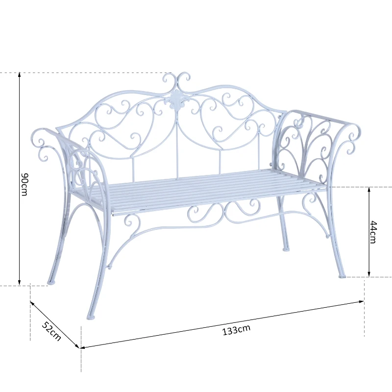 Outsunny Banca in Metal de Gradina, Alba, 134x51x89cm