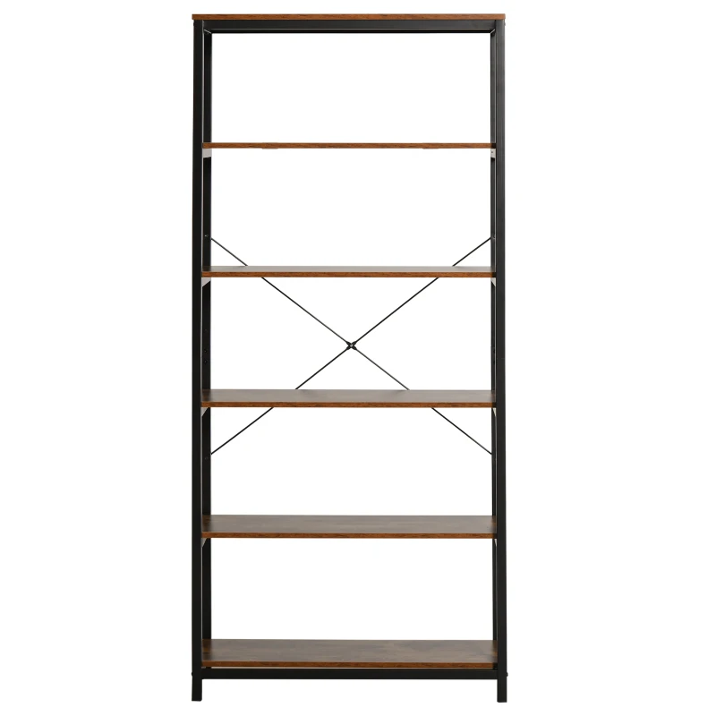 Homcom Biblioteca Industriala Vintage – 6 Rafturi din Lemn & Metal Negru