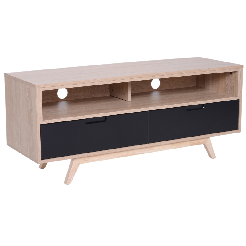 Homcom Mobile Porta Tv in Stile Scandinavo Rovere e Nero 120 x 40 x 50cm
