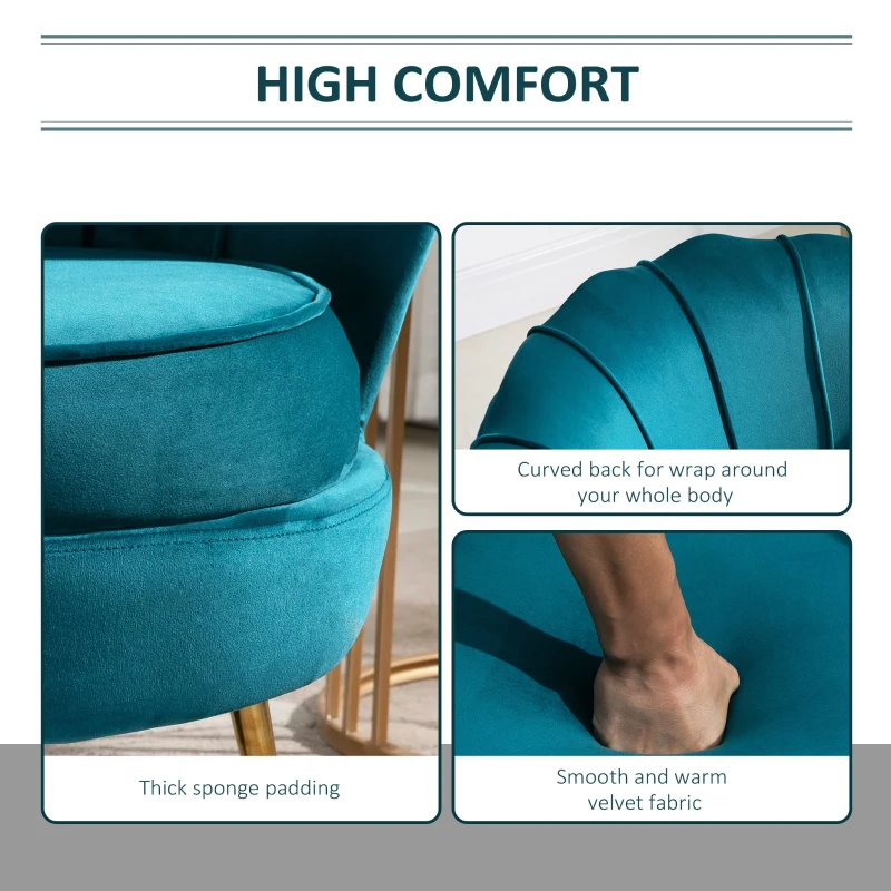 Homcom Fotoliu Retro Catifea Albastru Petrol – Compact & Elegant