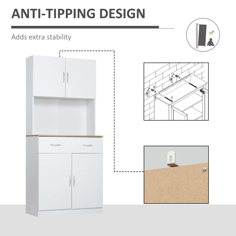 HOMCOM Bufet Bucatarie Alb 80×40×180 cm – Cu Dulap si Sertar