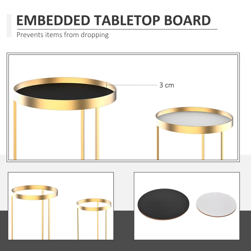 HOMCOM Set 2 Masute de sufragerie moderne Stivuibile, Metal si MDF Φ30/39x63cm