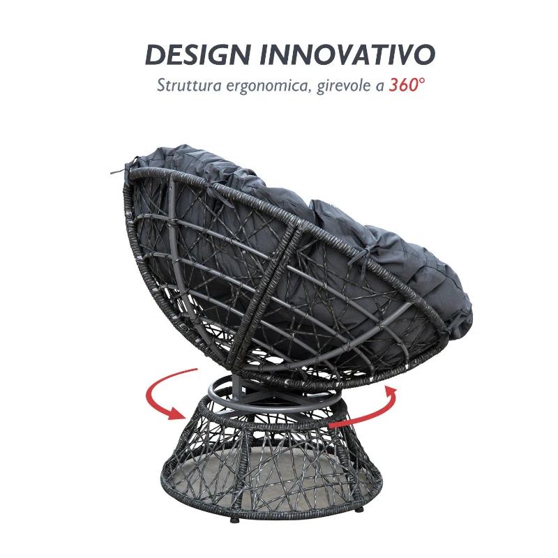 Outsunny Fotoliu Papasan Rotativ cu Confort Mare și Pernă Inclusă, Ideal pentru Grădină, Terasă sau Balcon
