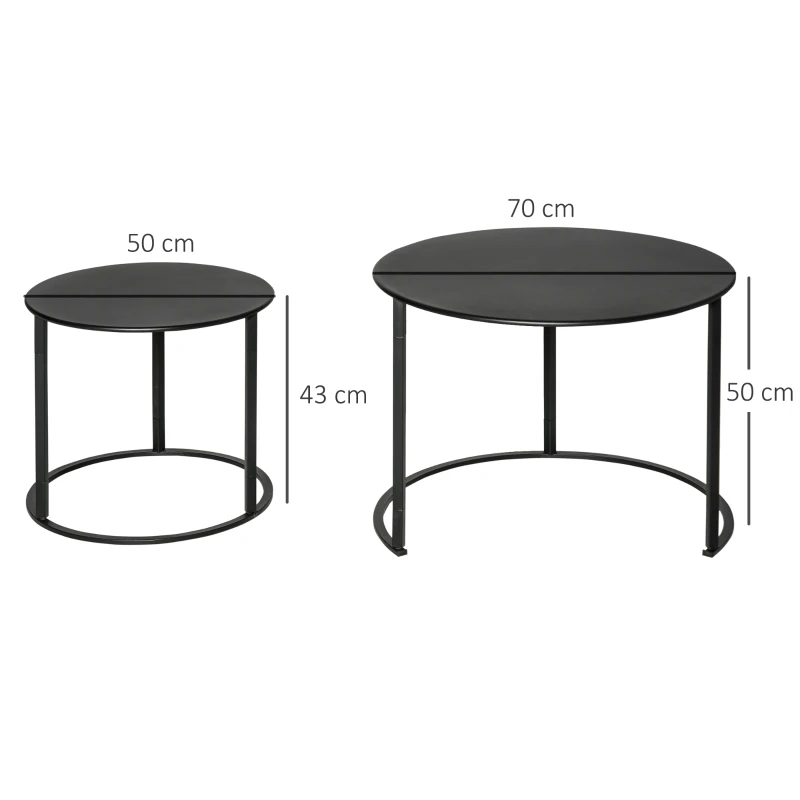 Outsunny Set 2 Masute pentru Living si Gradina Suprapuse din Fier, Negru