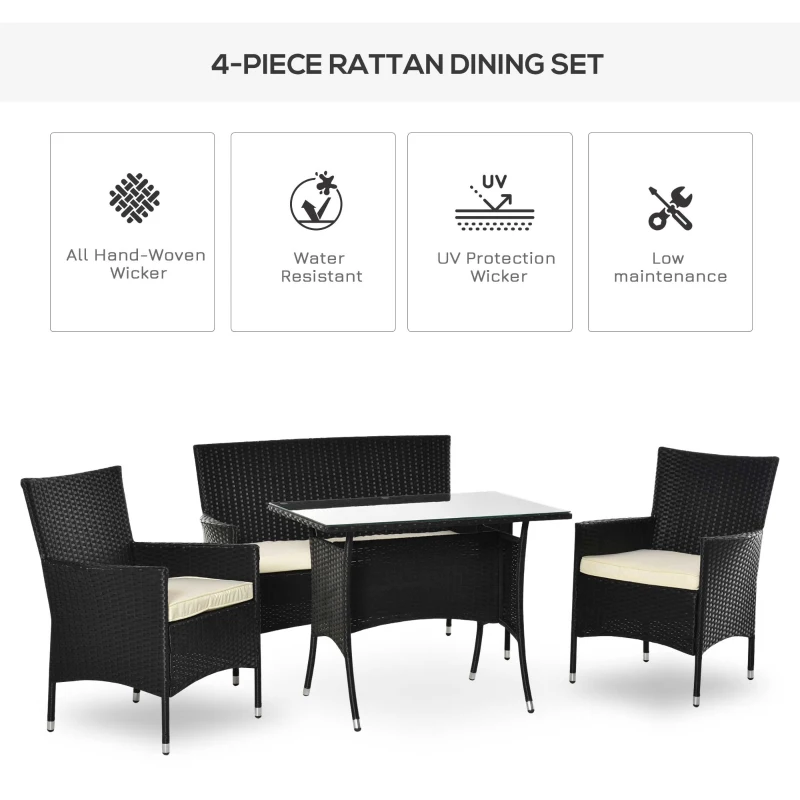 Outsunny Lounge de Gradina cu Masa, 2 Fotolii si Canapea 2 Locuri Ratan PE