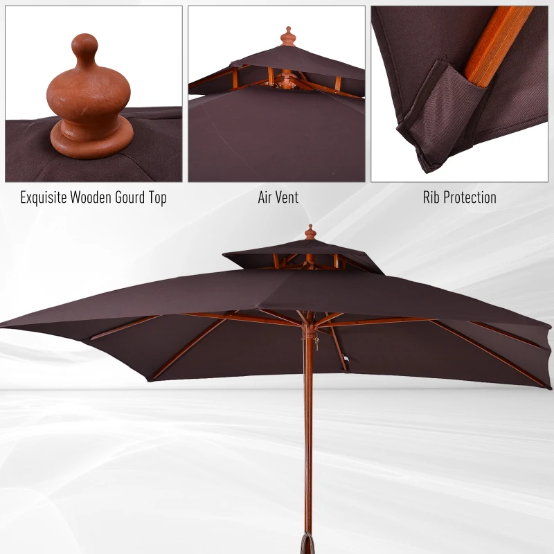 Outsunny Umbrela de Gradina 3x3 Metri, 8 Lamele Acoperire cu 2 Niveluri