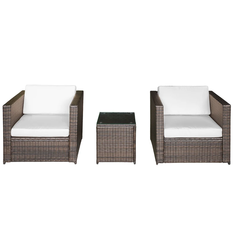 Outsunny Set Mobilier pentru Extern in PE Rattan Canapea si Masuta cu Blat in Sticla Maro