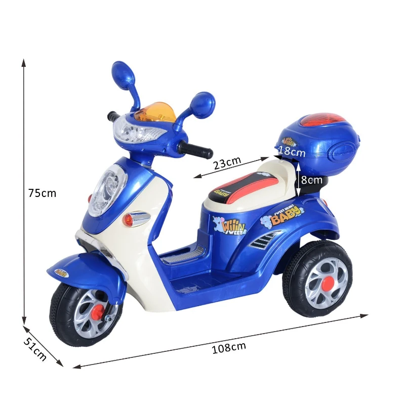 HomCom Mini Moto Motoreta Electrica 6V pentru Copii Viteza 3KM/h cu Lumini Muzica, Albastru