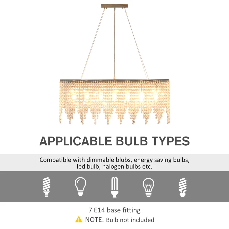 HOMCOM Lustra moderna cu 128 de pandantive si baza metalica, Plafoniera cu 7 agatatori E14 40W, Candelabru cu design de lux