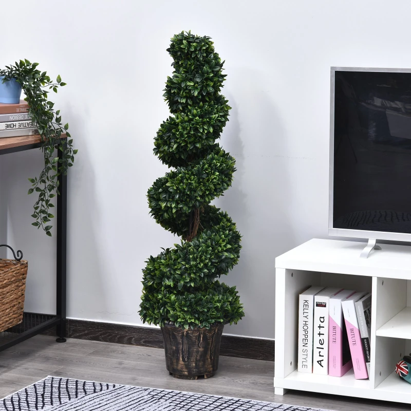 Outsunny Plantă Artificială Decorativă Buxus în Spirală cu Ghiveci Inclus, Ф32x120 cm, Verde