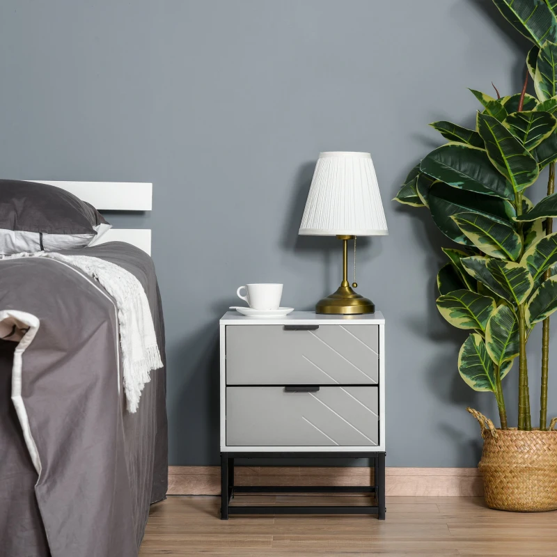 HOMCOM Noptiera cu 2 sertare Baza din metal, Camera de zi si Birou