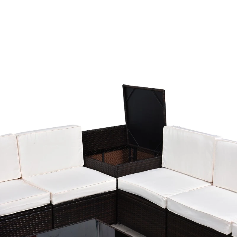 Outsunny Set Mobilier pentru Extern in PE Rattan Canapea si Masuta cu Blat in Sticla Maro