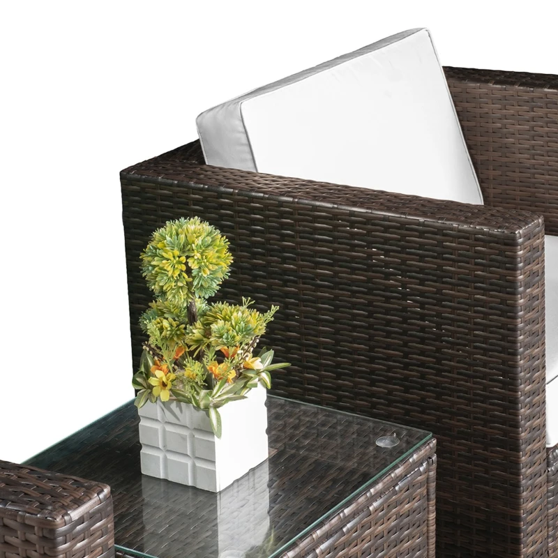 Outsunny Set Mobilier pentru Extern in PE Rattan Canapea si Masuta cu Blat in Sticla Maro