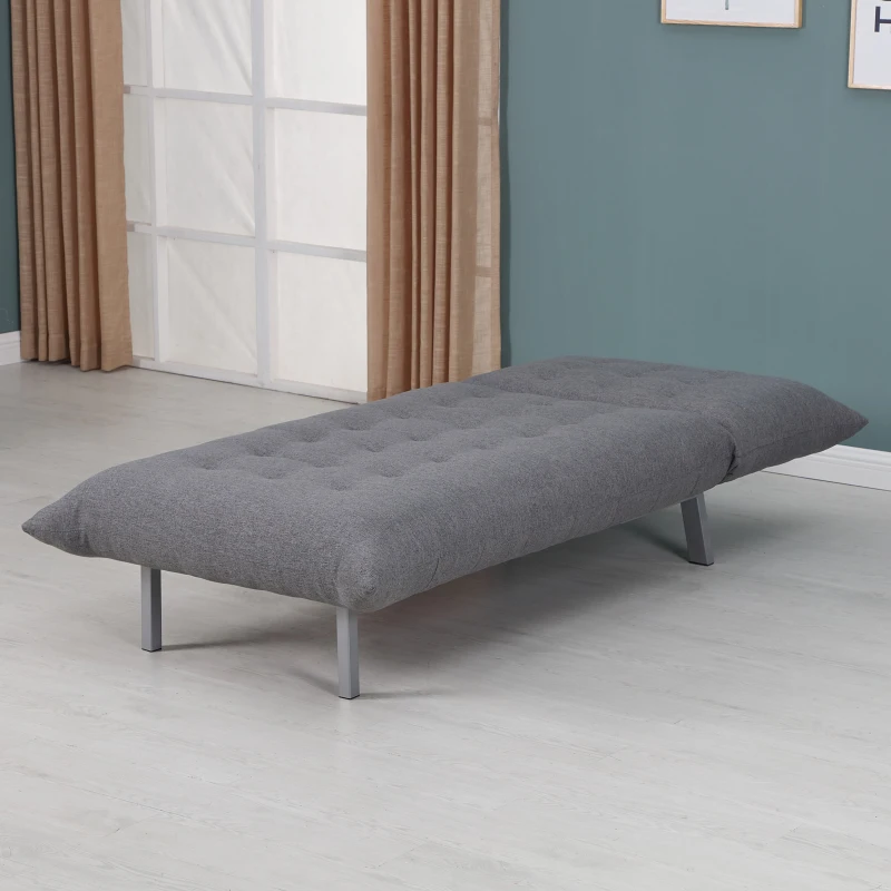 Homcom Fotoliu Chaise Longue Pat 2 in 1 in Tesatura din Lin, Gri, 80x153x84cm