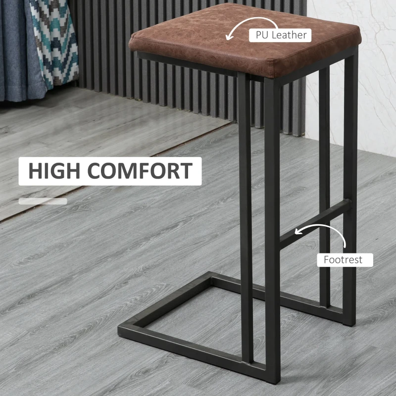 HOMCOM Set 2 Taburete de Bar Stil Vintage Industrial Imitaţie de piele şi Metal