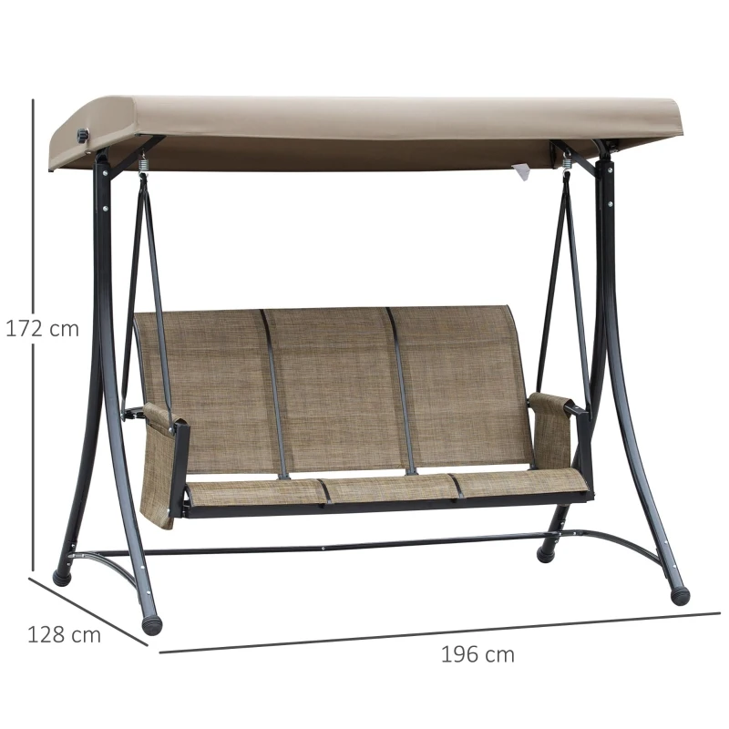 Outsunny Balansoar de Gradina cu 3 Scaune, Acoperis si Buzunare de Depozitare, Gri