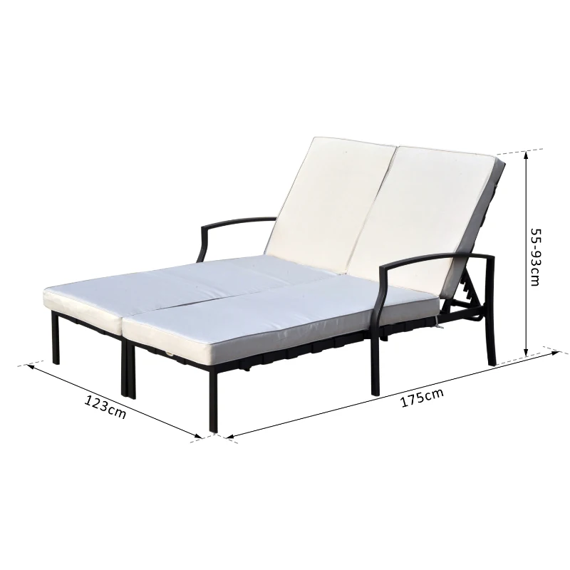 Outsunny Sezlong Matrimoniala in Fier cu Saltea, Gri si Negru, 175x123x55-93cm