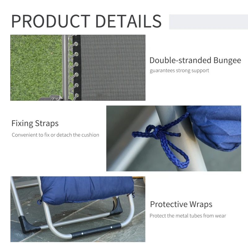 Outsunny Sezlong de Gradina cu Spatar Pliabil si Cadru din Metal, Albastru 90x 65x110cm