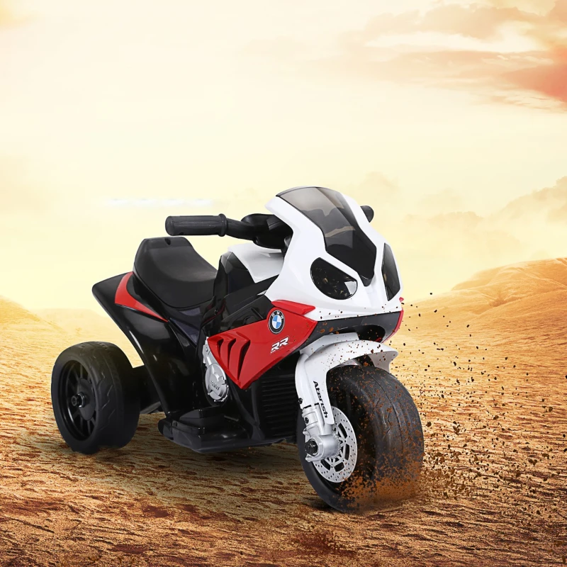 HOMCOM Motoreta Electrica pentru Copii BMW S1000RR Originala, 3 Roti cu Lumini si Sunete Reale, Rosu