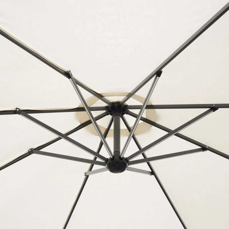 Outsunny Umbrela de Soare cu Brat, Manivela si 8 benzi LED cu Energie Solara