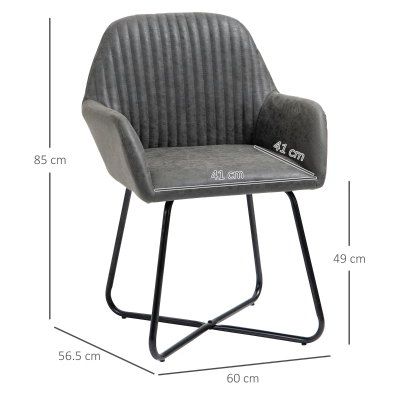 HOMCOM Set 2 scaune moderne pentru sufragerie din imitatie piele gri 60x56.5x85cm
