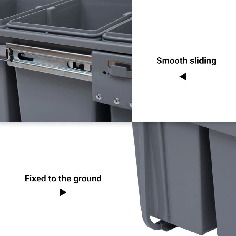 Homcom Cos Gunoi Ecologic 40L – 3 Compartimente Separate, Gri