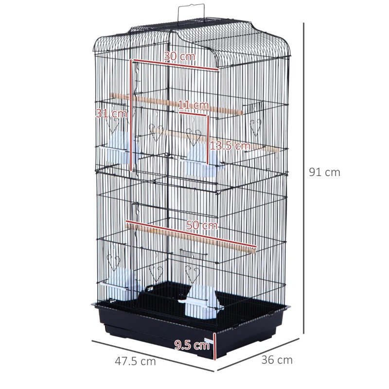 PawHut Colivie pentru Păsări din fier cu Tavă 47,5x36x91 cm