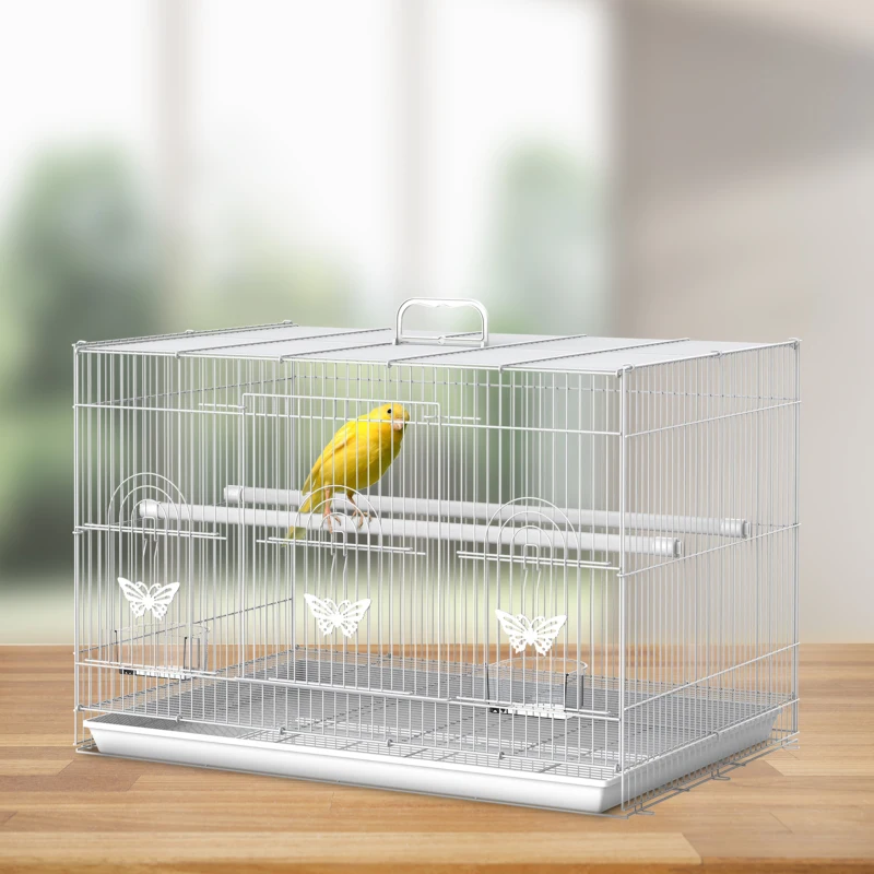 Colivie pentru Pasari din Metal cu Stinghii, Boluri pentru Mancare si Maner, 60x41x41cm, Alb