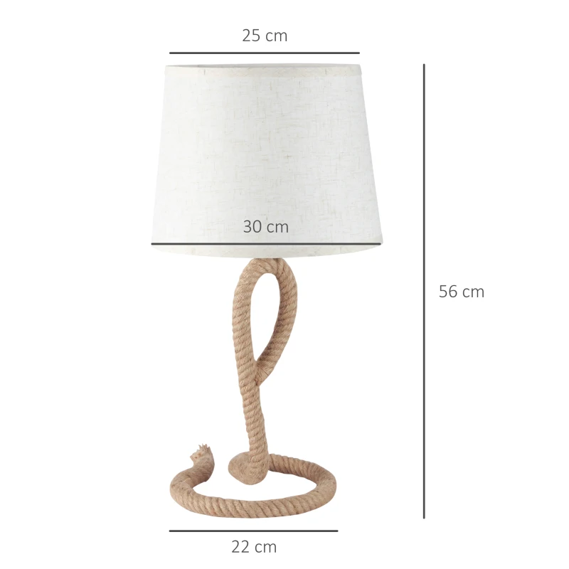 HOMCOM Lampa de Masa Stil Marinaresc din Franghie si Tesatura, Cuplare E27 Ф30x56cm
