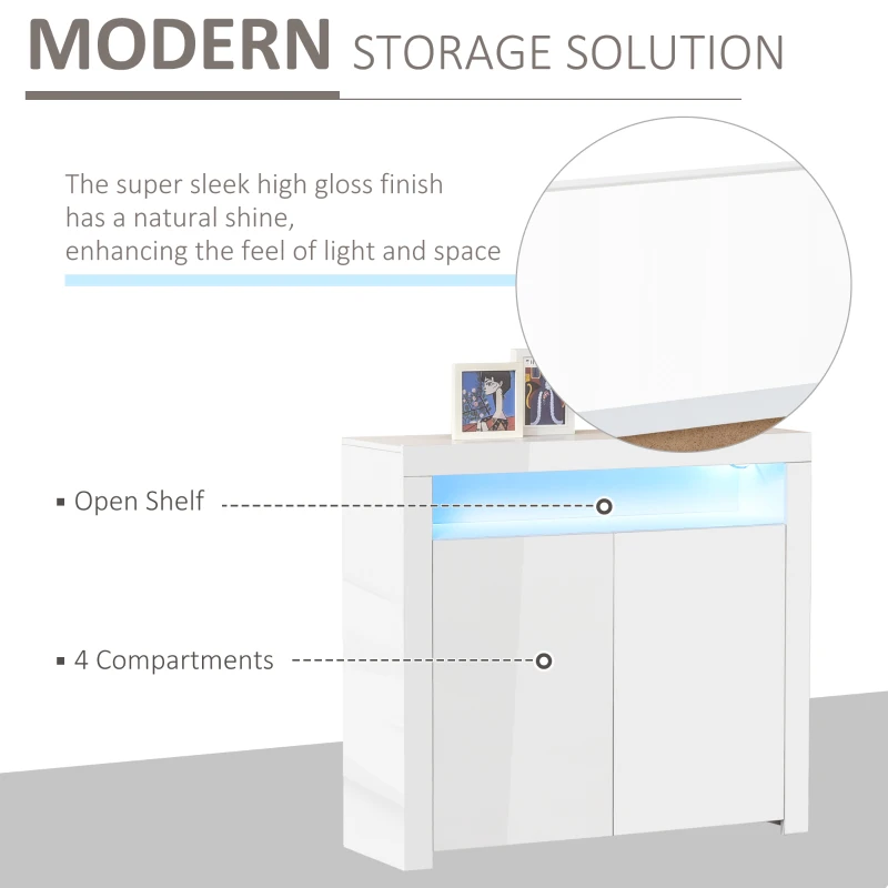 HOMCOM Dulapior cu Economisire Spatiu Multifunctional pentru Hol din Lemn Alb Lumini LED