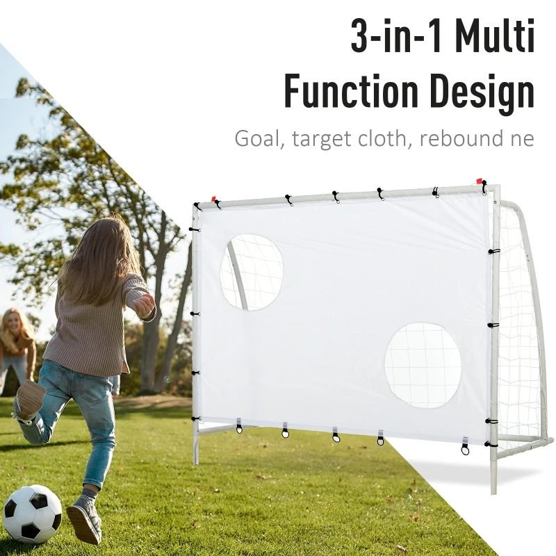 HOMCOM 3-in-1 Poarta de fotbal Poarta de tragere pentru Adulti Copii cu Plasa Tedoron Alba
