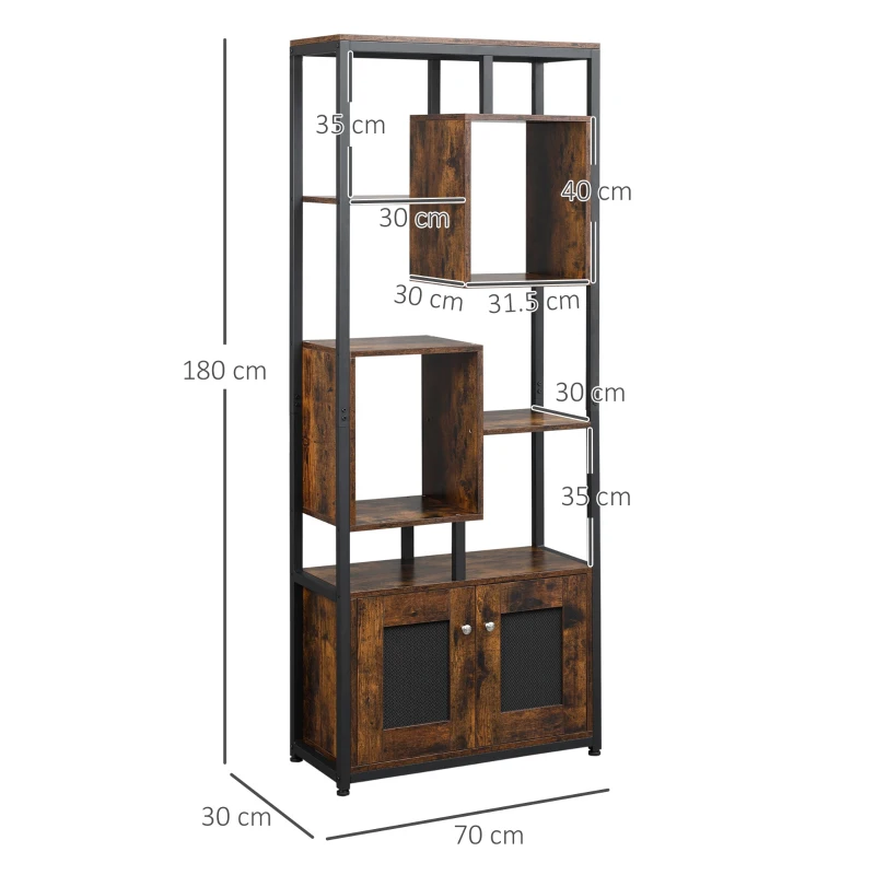 HOMCOM biblioteca stil industrial, 70x30x180cm, maro