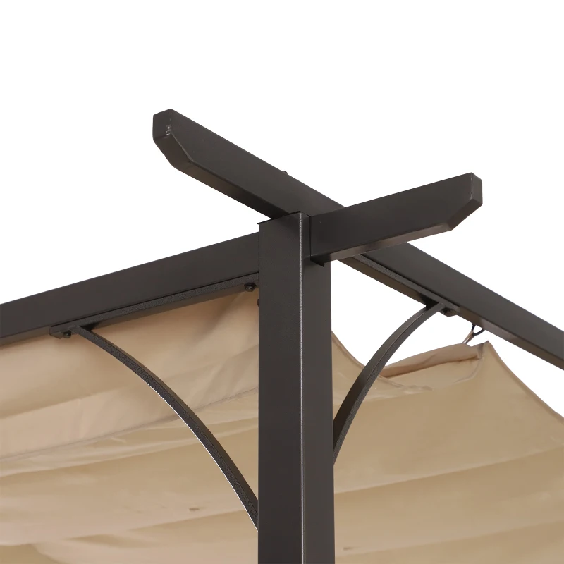 Outsunny Foisor Acoperis de Gradina Parasolar Retractabil Rama Neagra Perdea Bej 350 x 350 x 230cm
