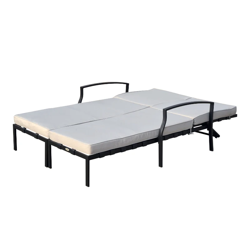 Outsunny Sezlong Matrimoniala in Fier cu Saltea, Gri si Negru, 175x123x55-93cm