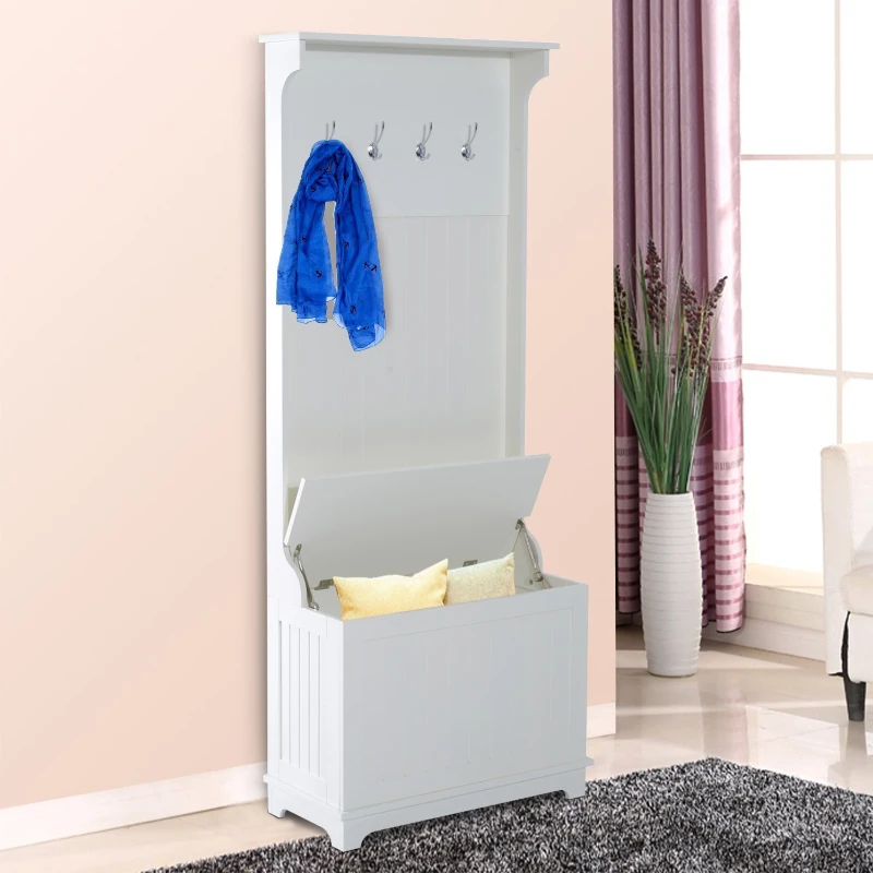 HomCom Mobilier pentru Hol Cu Bancă și compartiment Depozitare și Cuier, din Lemn, Alb