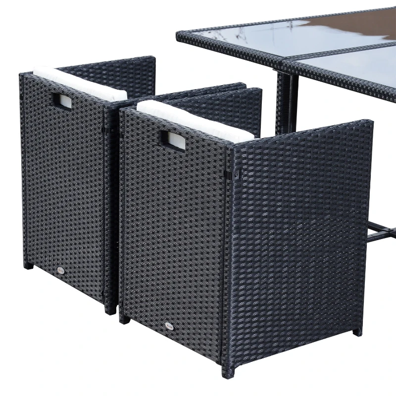 Outsunny Set Mobilier de Grădină cu Masă de Prânz, 4 Scaune și Perne, 109x109x72 cm, Negru