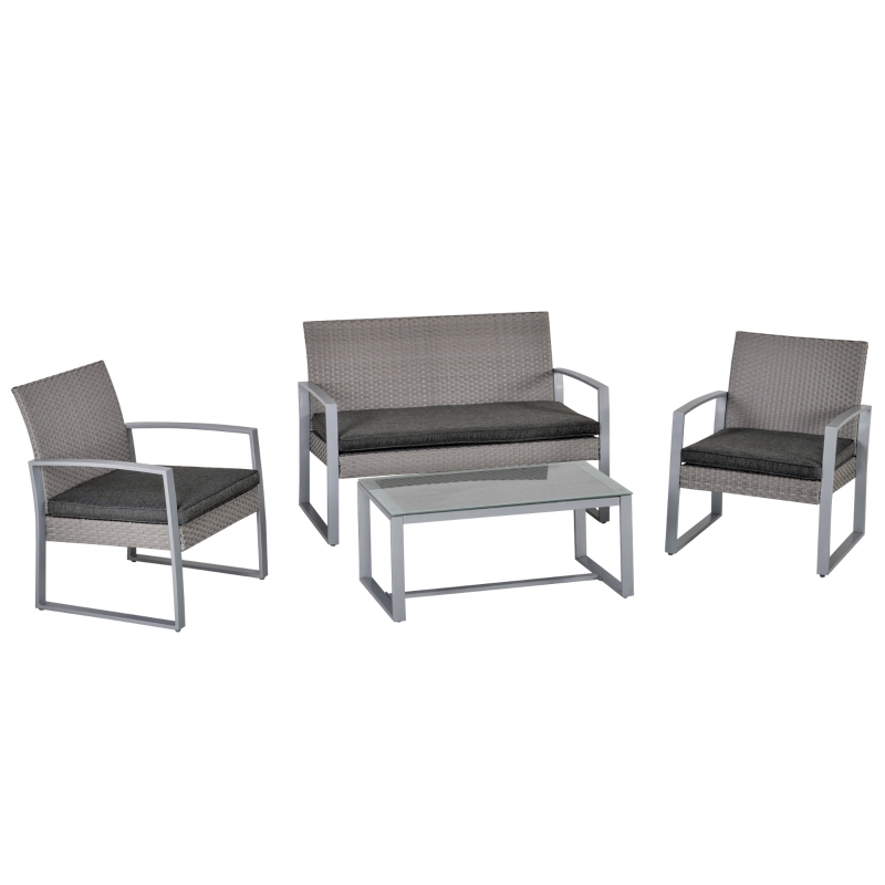 Outsunny Salon de Gradina din Ratan Gri Set Mobilier de Exterior 4 Buc