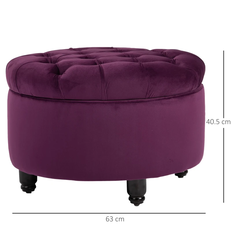Homcom Puf container din Catifea Violeta cu Asezare in Stil Chesterfield Captusit