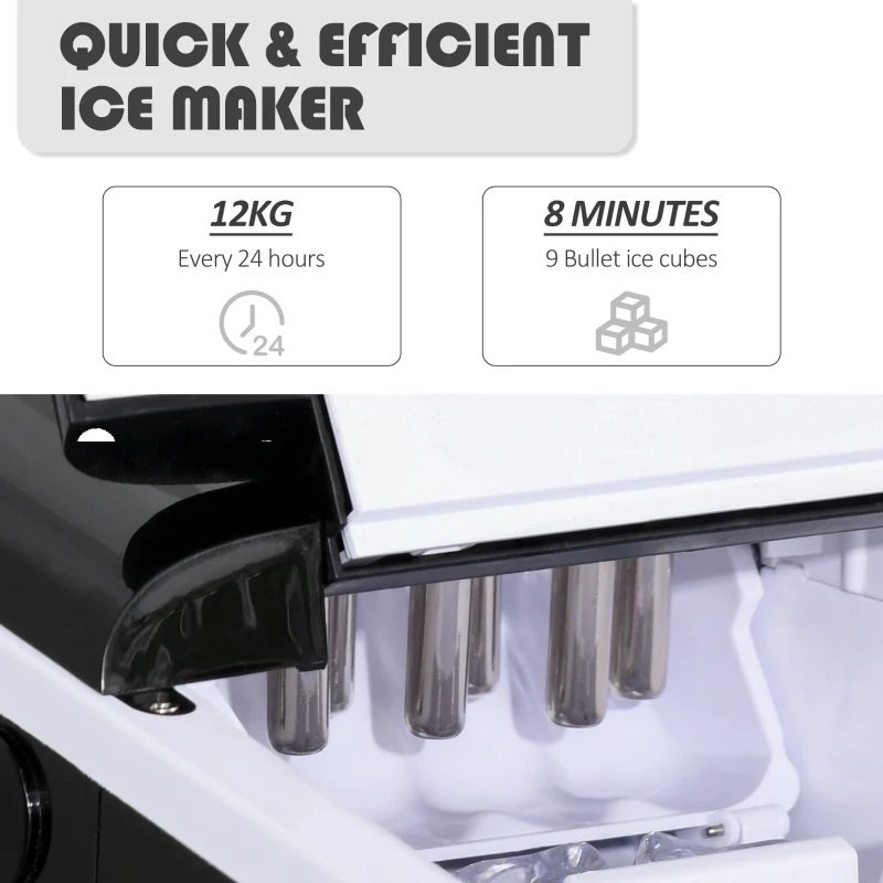 HOMCOM Masina pentru Gheata pentru Casa Producator de Ghiata 12kg/24h Neagra