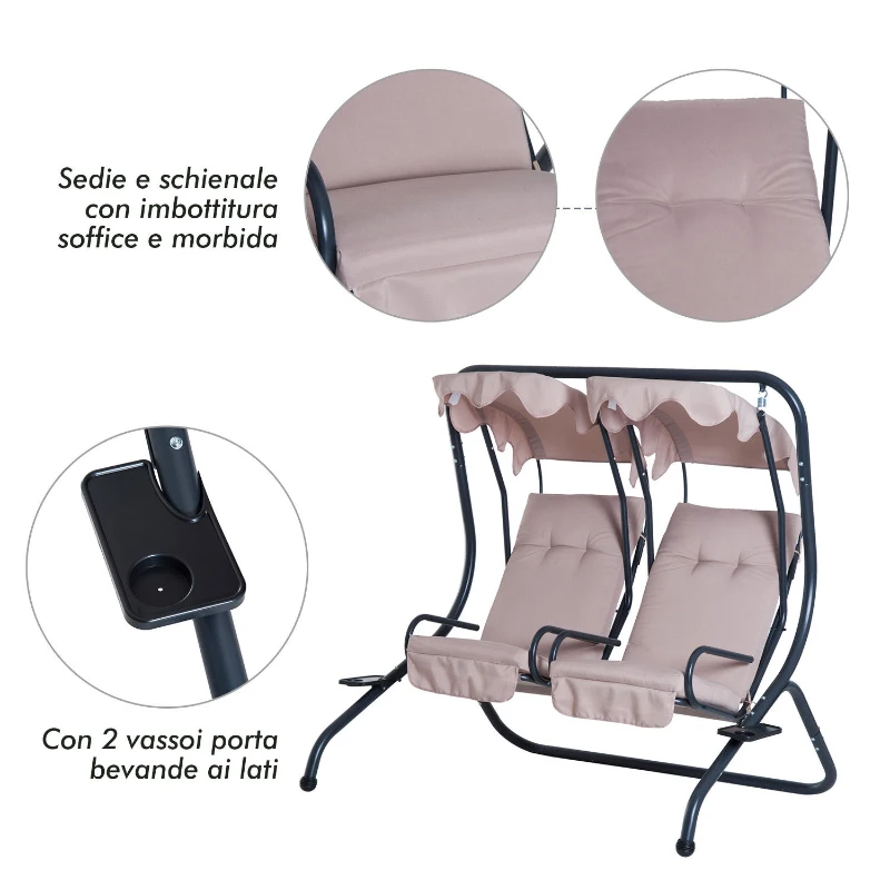 Outsunny leagan de gradina 2 locuri, 170×136 × 170cm, bej