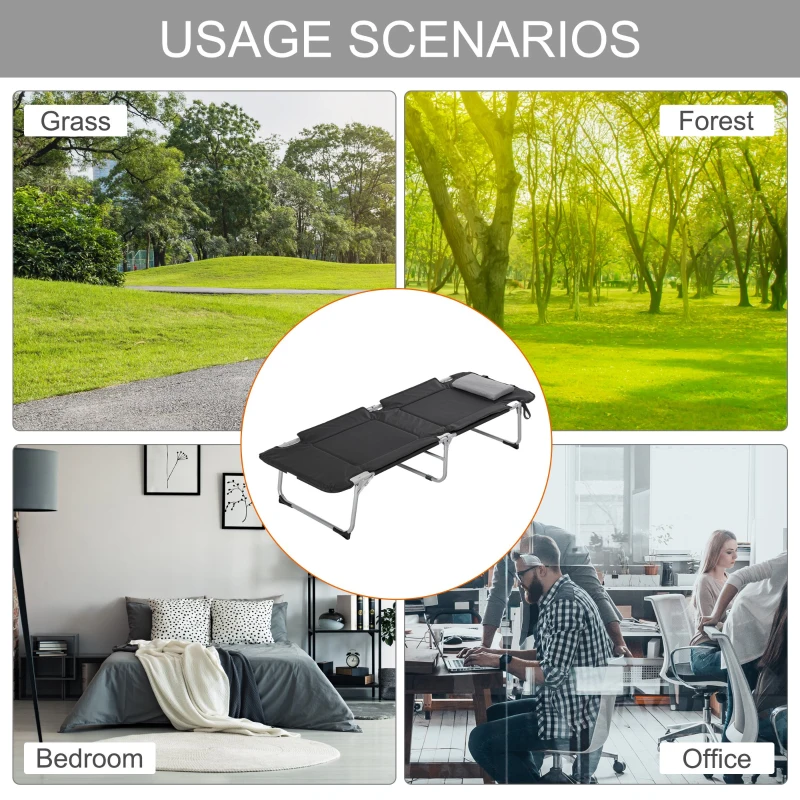 Outsunny Pat de Camping Pliabil si Captusit – Design Negru, Usor & Confortabil