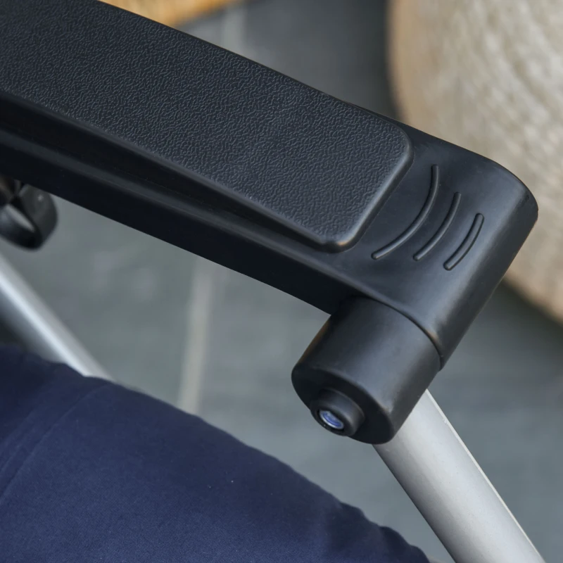 Outsunny Sezlong de Gradina cu Spatar Pliabil si Cadru din Metal, Albastru 90x 65x110cm