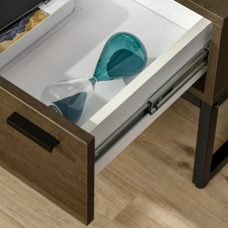 HOMCOM Noptiera Stil Industrial cu Sertar Masuta de Sufragerie din Lemn Otel