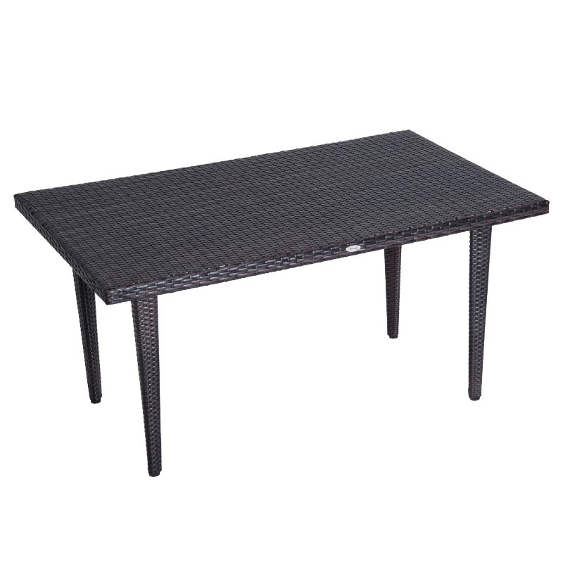 Outsunny Set Masa de Pranz si 6 Scaune Impletite cu Rattan Gradina Externa Maro