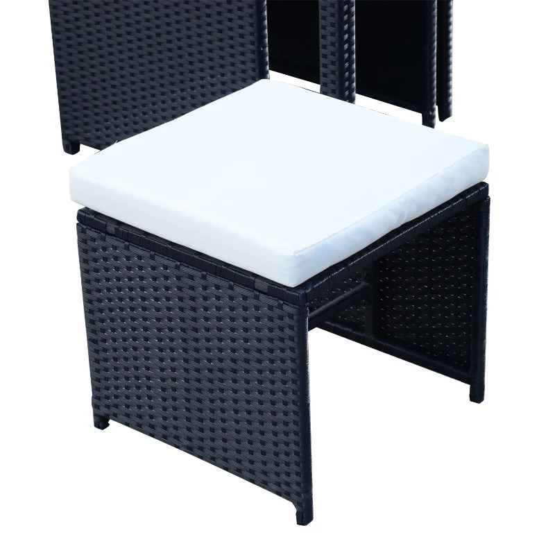 Outsunny Set Mobilier de Gradina in PE Rattan Mese 2 Scaune 2 Taburet cu Perne, Negru