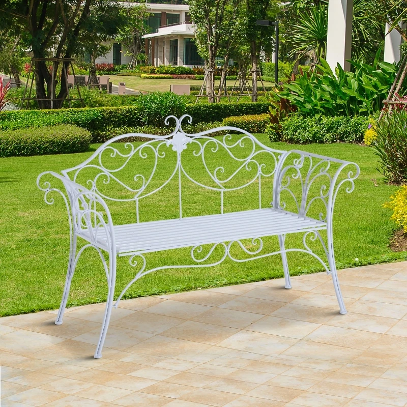 Outsunny Banca in Metal de Gradina, Alba, 134x51x89cm