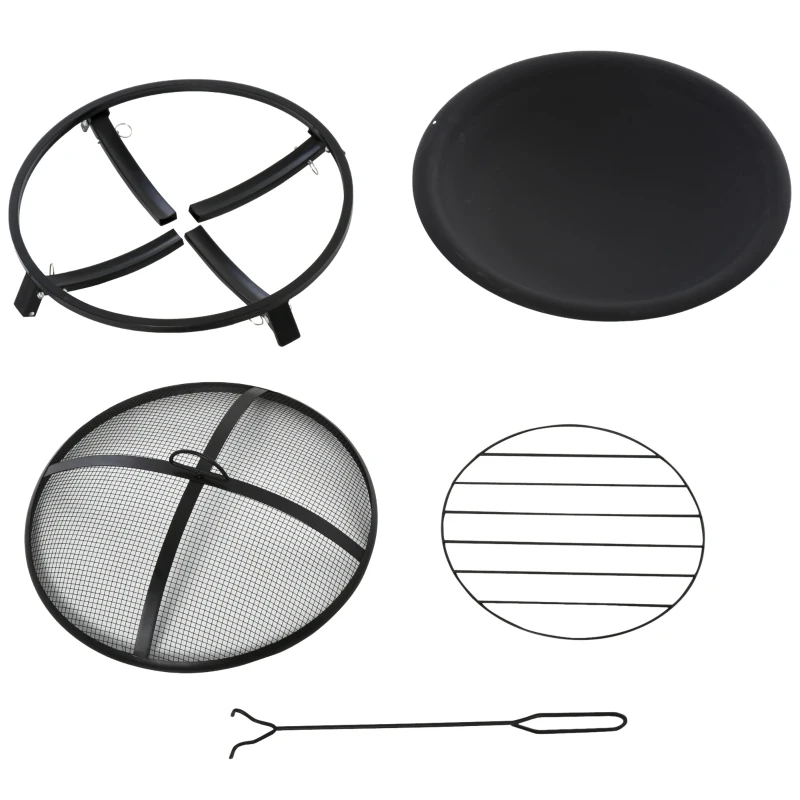 Outsunny Brazier de Gradina cu Capac pentru Arestarea Scanteilor Vatrai si Picioare Pliante