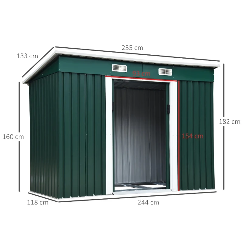 Outsunny Dulap pentru Ustensile de Grădină din lamieră de Oțel 255x133x182cm Verde