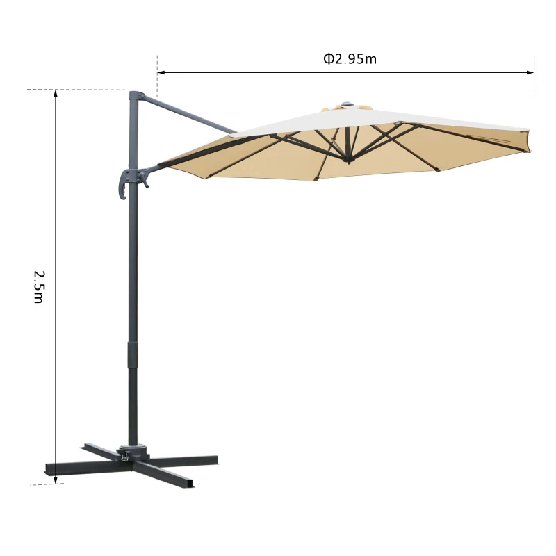 Outsunny Ombrellone Decentrato da Giardino Angolazione Regolabile Girevole a 360°, Beige Φ2.95x2.5m