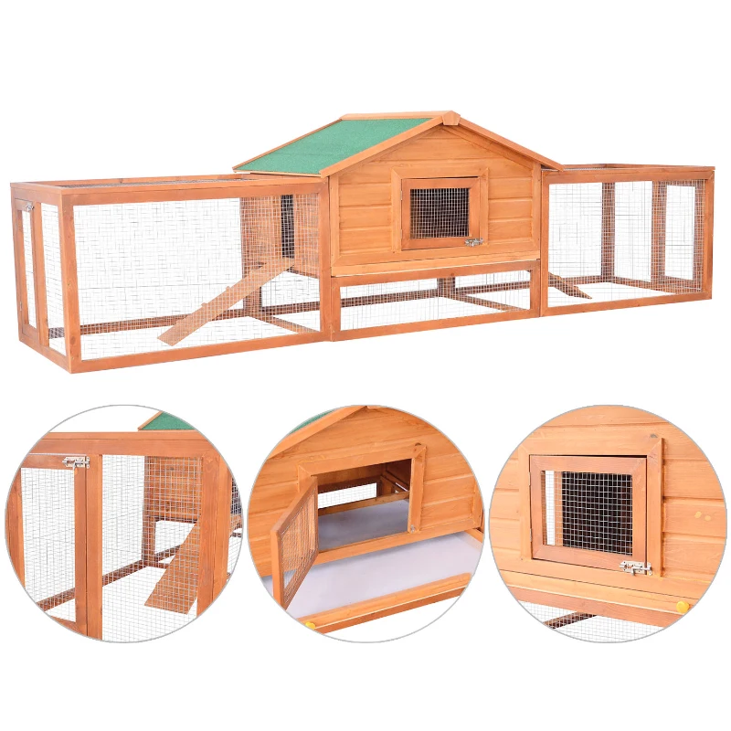 PawHut cusca pentru iepuri, 309x79x86cm, din lemn, verde